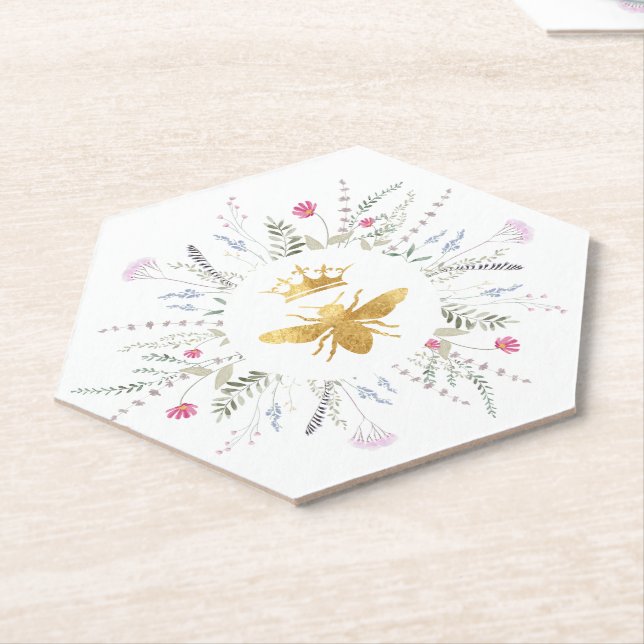 Posavasos De Papel flores silvestres Diseño de abejas reina (En perspectiva)