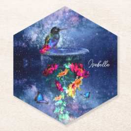 Posavasos De Papel Flores tropicales, colibrí, mariposa y estrellas