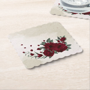 Posavasos De Papel flores verdejantes de Borgoña