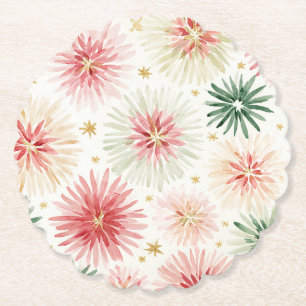 Posavasos De Papel Flores Verdes Rojas Brillante Cumpleaños Dorado