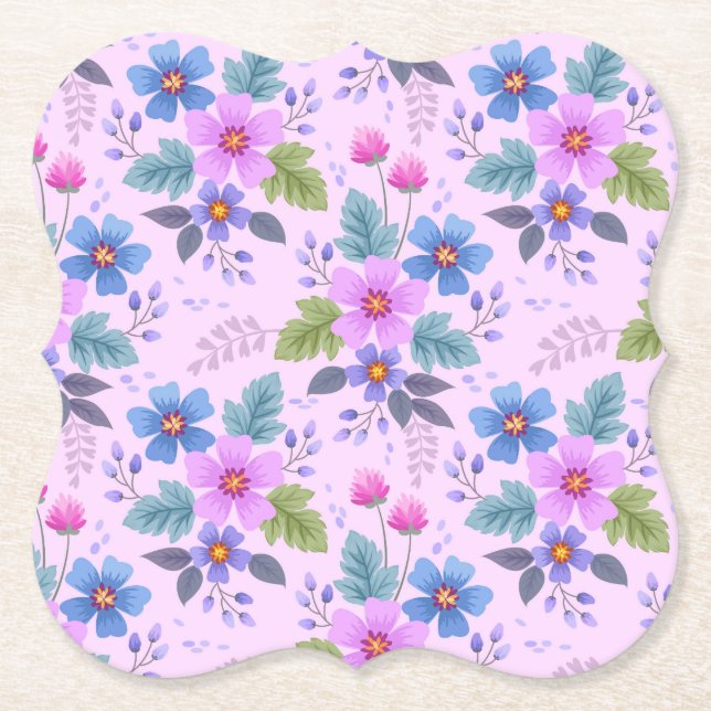 Posavasos De Papel Flores violeta azul rosa floral Patrón 36841 (Anverso)