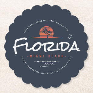 Posavasos De Papel Florida Miami Beach Retro Atardecer Palma Tropical