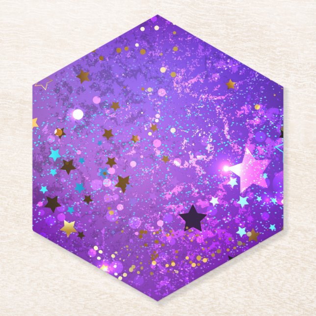 Posavasos De Papel Fondo de Relieve metalizado púrpura con estrellas (Anverso)