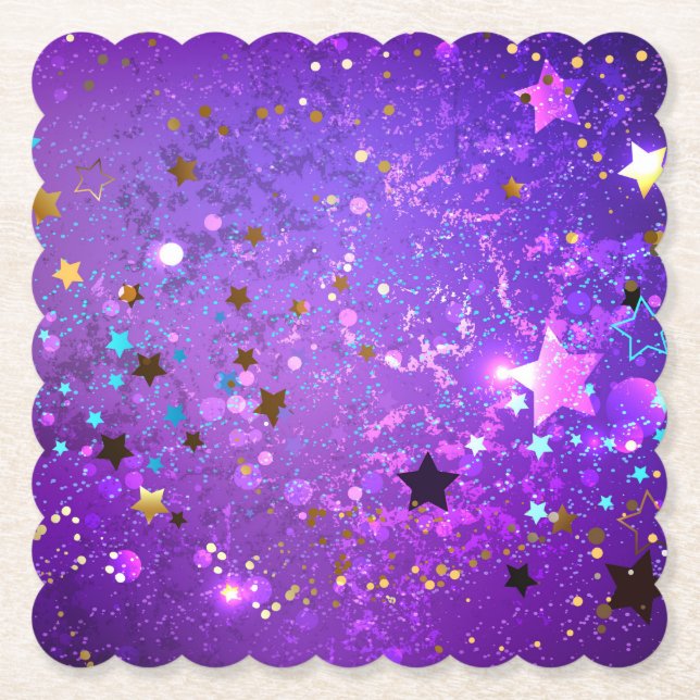 Posavasos De Papel Fondo de Relieve metalizado púrpura con estrellas (Anverso)
