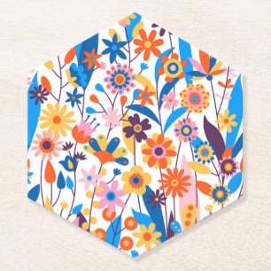 Posavasos De Papel Fondo floral multicolor exótico-32939