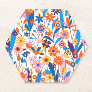 Posavasos De Papel Fondo floral multicolor exótico-32939