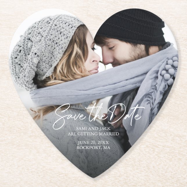 Posavasos De Papel Foto de Heart-Shaped Save the Date Coasters (Anverso)