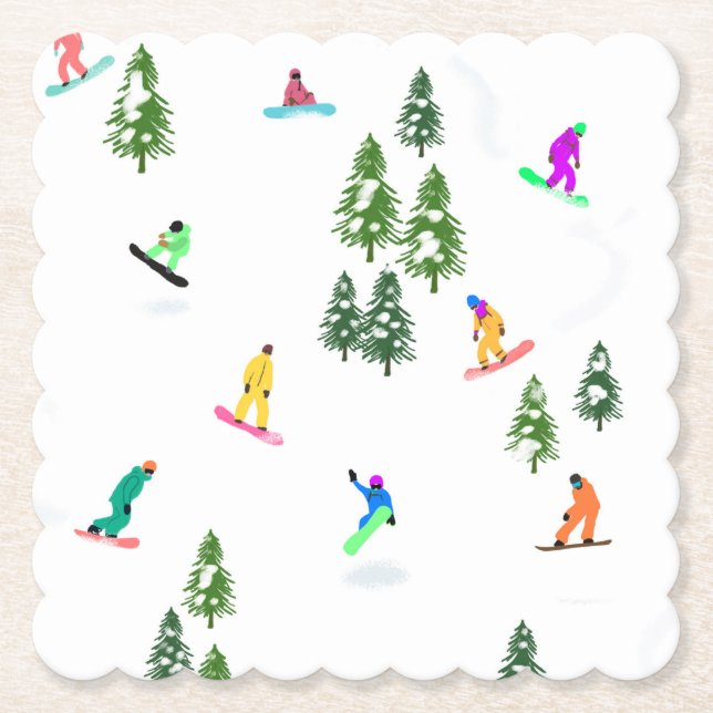 Posavasos De Papel Freeride Snowboarder Ilustracion Snowboarding (Anverso)