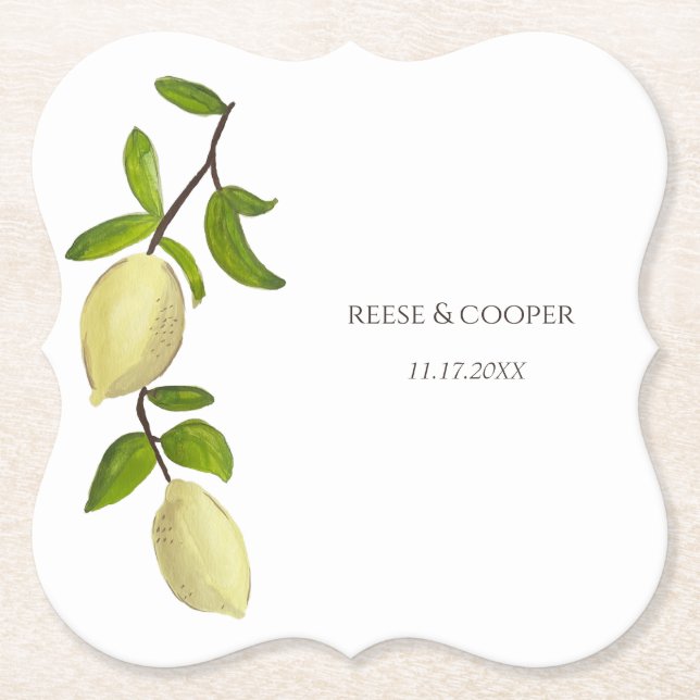 Posavasos De Papel Fresh Citrus Painted Lemons Modern Mediterranean (Anverso)