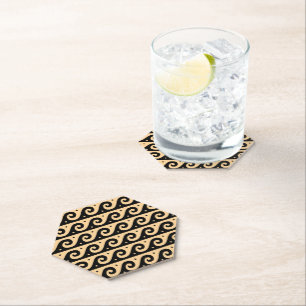 Posavasos De Papel Fret griego, patrón de onda mediterránea, marrón