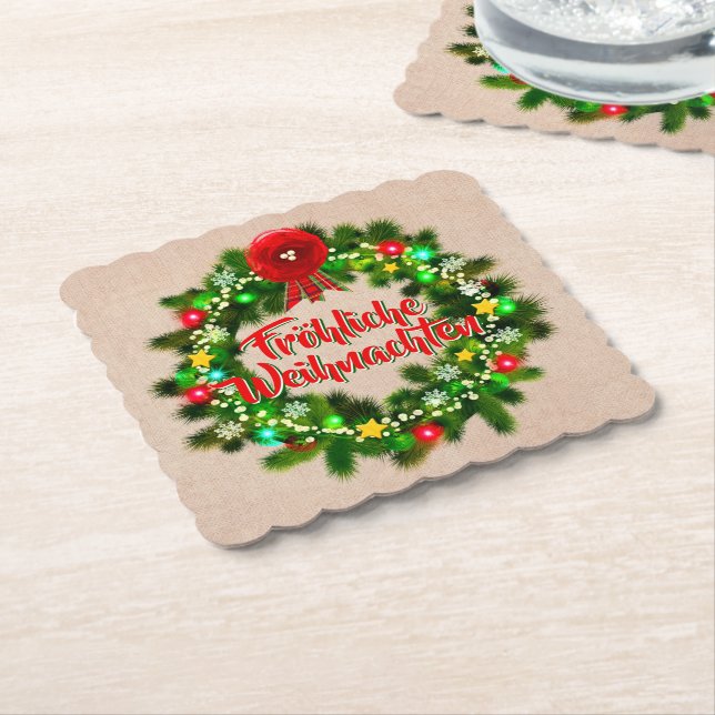 Posavasos De Papel Frohe Weihnachten Untersetzer Navidades (En perspectiva)