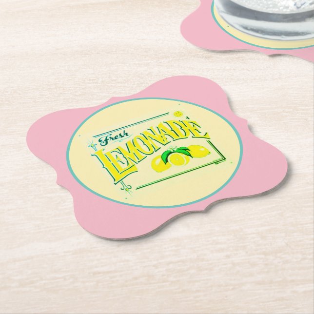 Posavasos De Papel Fruto de limón rosa vintage (En perspectiva)