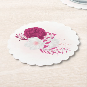 Posavasos De Papel fucsia y boda floral blanco