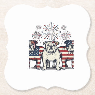 Posavasos De Papel Fuegos Artificiales Bulldog Patriótico Grabado Vin