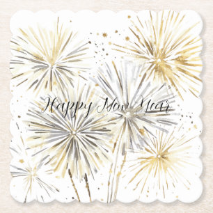 Posavasos De Papel Fuegos artificiales de oro y plata Nochevieja o Añ
