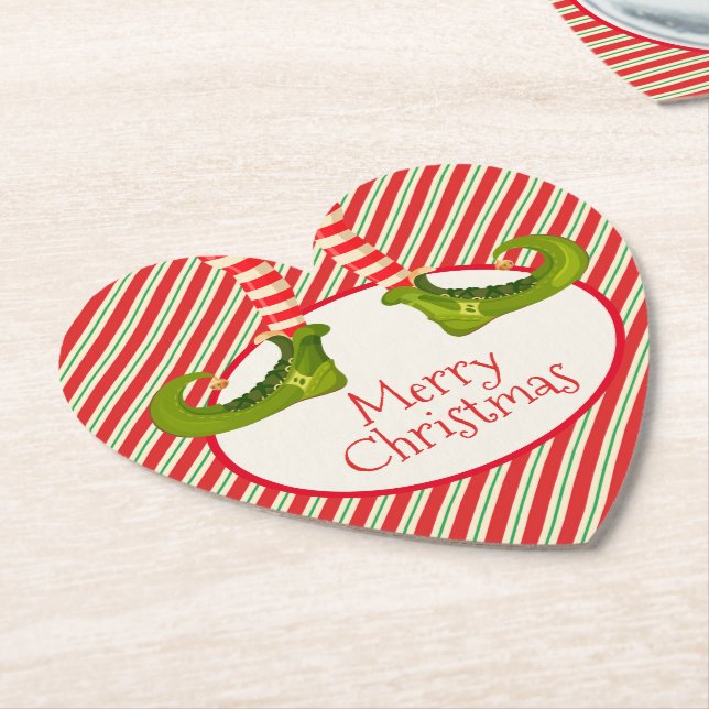 Posavasos De Papel Fun Jolly Navidades Elf Legs Holiday Heart (En perspectiva)