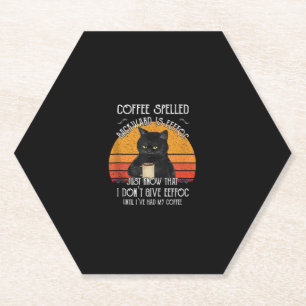 Posavasos De Papel Funny Black Cat café escrito hacia atrás es eeffoc