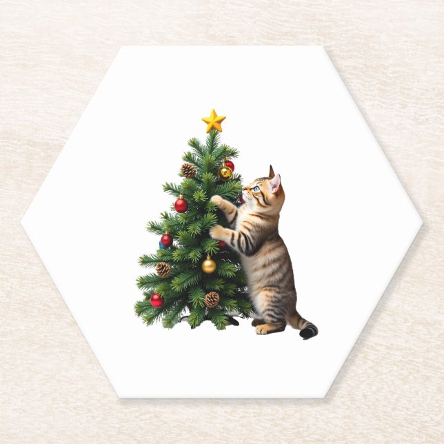 Posavasos De Papel Funny Cat Christmas Tree Xmas Gifts Men Women Kids (Anverso)