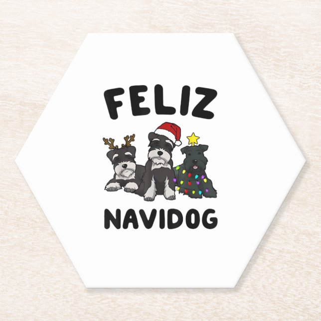 Posavasos De Papel Funny Feliz Navidog Ministra Schnauzer amante del  (Anverso)