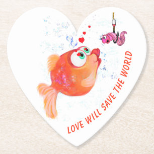 Posavasos De Papel Funny Fish and Worm Paper Coaster - Texto Personal