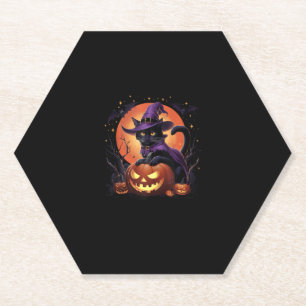 Posavasos De Papel Funny Halloween Black Cat Calabaza disstumbre gato
