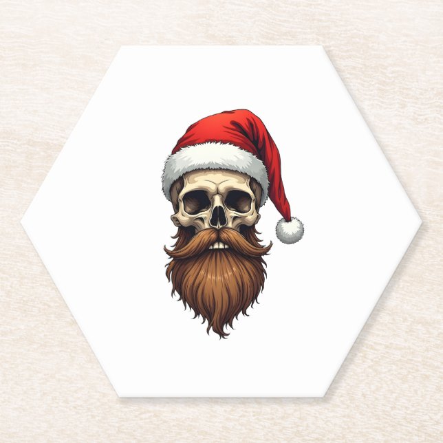 Posavasos De Papel Funny Hipster Santa Skull Face With Hat Beard Chri (Anverso)
