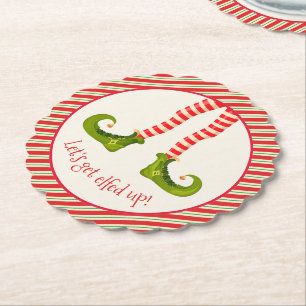 Posavasos De Papel Funny Jolly Navidades Elf Legs Holiday Scalloped