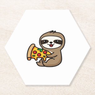 Posavasos De Papel Funny Kawaii Chibi Sloth con Pizza � Personalizado