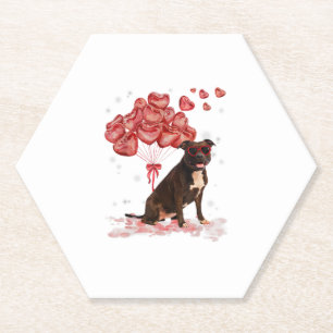 Posavasos De Papel Funny Pitbull Día de San Valentín Perro Papá Mamá 