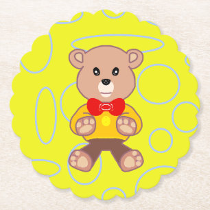 Posavasos De Papel Funny Quirky Cute Bowtie Bear Papel Amarillo