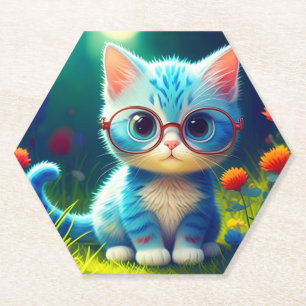 Posavasos De Papel Gafas de gatito azul lindo-276548