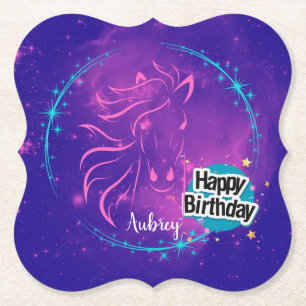 Posavasos De Papel Galaxy de Caballo Cumpleaños Personalizado