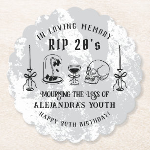 Posavasos De Papel Garabatos RIP 20s Muerte a Mi Juventud Cumpleaños