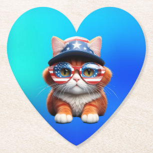 Posavasos De Papel Gatito con gafas estadounidenses Gorra-37654