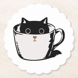 Posavasos De Papel Gatito negro con nariz roja escondido en una taza