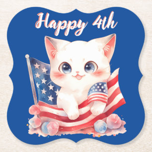 Posavasos De Papel Gatito Patriótico 4 de Julio Feliz 4 Personalizado