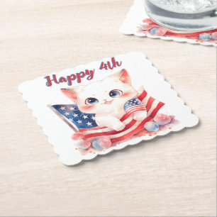 Posavasos De Papel Gatito Patriótico 4 de Julio Feliz 4 Personalizado