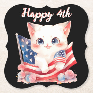 Posavasos De Papel Gatito Patriótico 4 de Julio Feliz 4 Personalizado