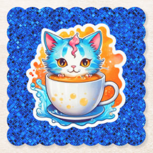Posavasos De Papel Gato Adorable Con Diseño De Dibujos Animados De Ta