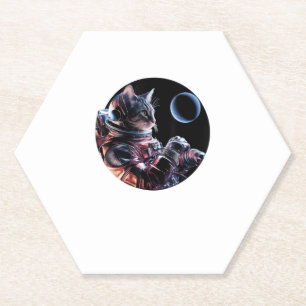 Posavasos De Papel Gato astronauta con planeta