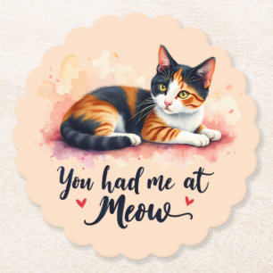 Posavasos De Papel Gato Calico Me Tenías en Miau Acuarela