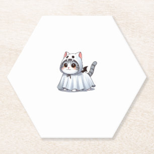Posavasos De Papel Gato con traje fantasma para Halloween