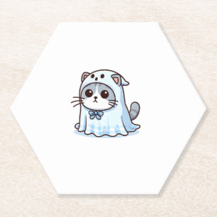 Posavasos De Papel Gato con traje fantasma para Halloween