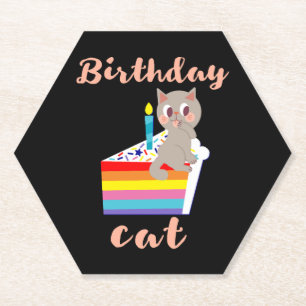 Posavasos De Papel Gato de cumpleaños - cumpleaños del gato gris kawa