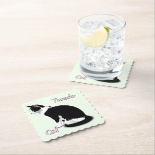 Posavasos De Papel Gato de Esmoquin Negro y Blanco Personalizado
