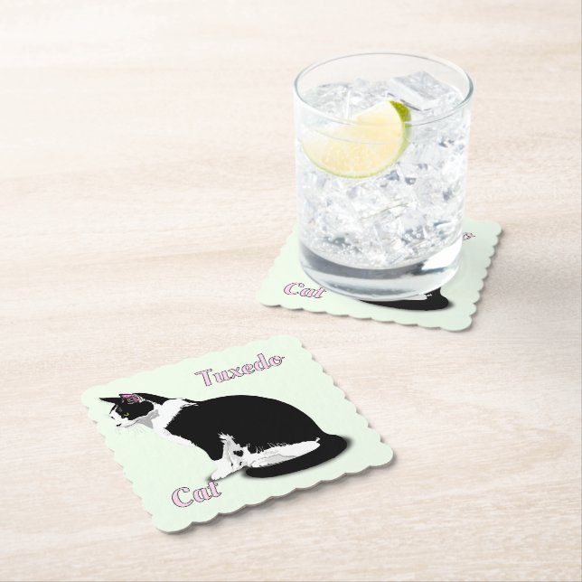 Posavasos De Papel Gato de esmoquín negro y blanco personalizado (In situ)
