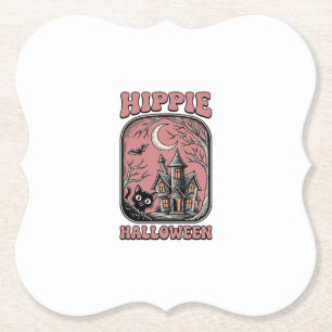 Posavasos De Papel Gato de Halloween Hippie Casa Embrujada Diseño Vin