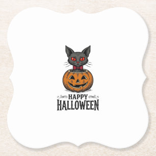Posavasos De Papel Gato de Halloween Lindo Calabaza Vintage Espeluzna