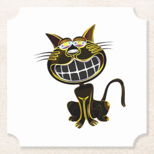 POSAVASOS DE PAPEL GATO DE LAUGHING NEGRO Y AMARILLO BRILLANTE
