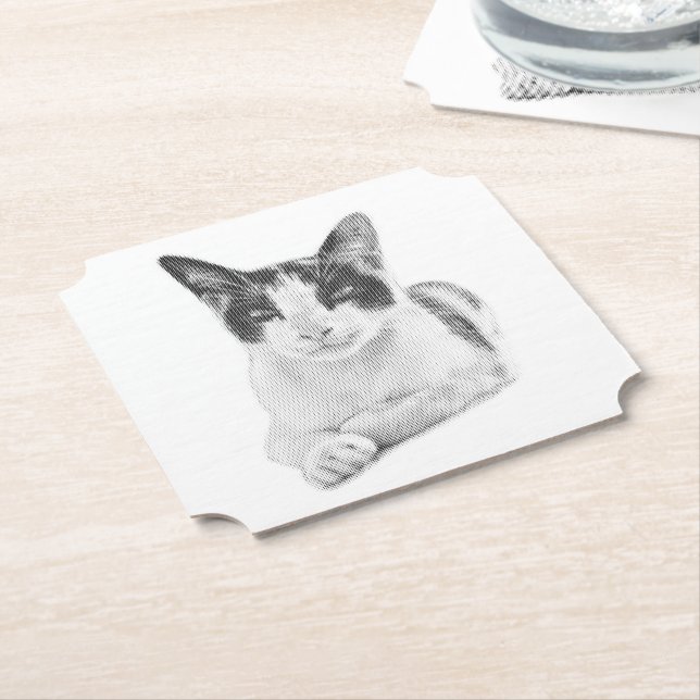 Posavasos De Papel Gato de Mediotono (En perspectiva)